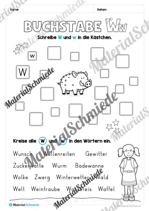 Buchstabe W / w (25 Arbeitsblätter & Übungen) - Arbeitsblatt 09