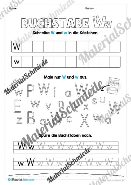 Buchstabe W / w (25 Arbeitsblätter & Übungen) - Arbeitsblatt 10