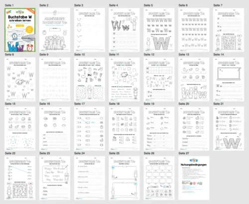 Buchstabe W / w (25 Arbeitsblätter & Übungen) - Überblick