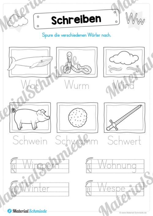 Materialpaket: Buchstabe W/w schreiben lernen (Vorschau 08)