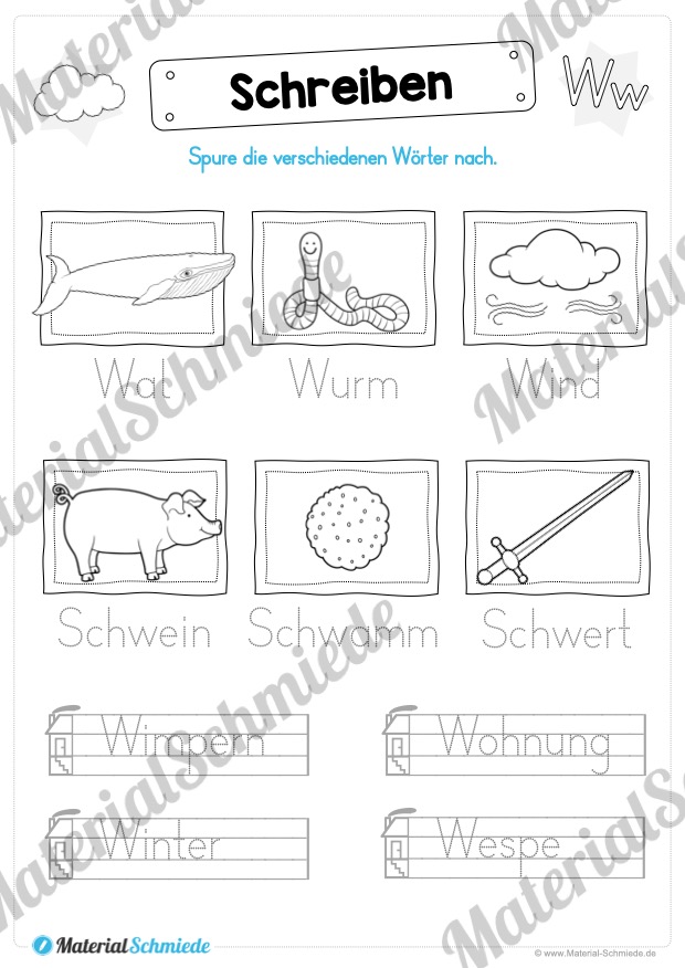 Materialpaket: Buchstabe W/w schreiben lernen (Vorschau 08)