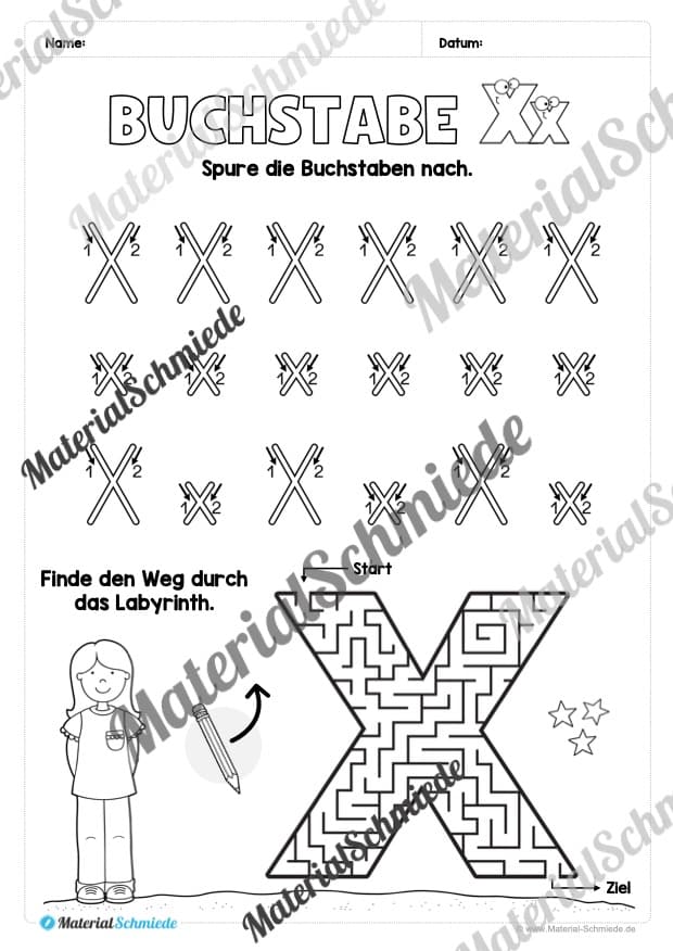 Buchstabe X / x (25 Arbeitsblätter & Übungen) - Arbeitsblatt 03