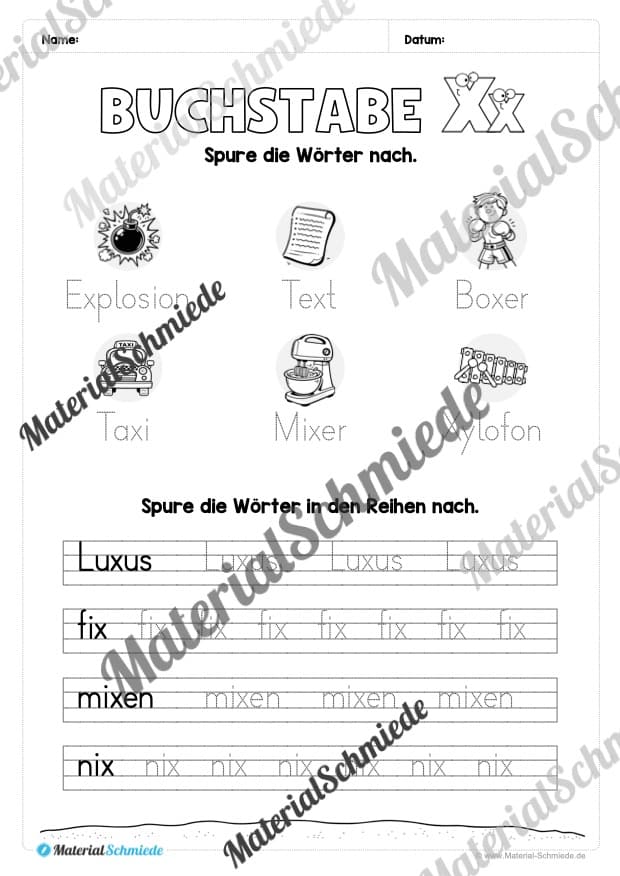 Buchstabe X / x (25 Arbeitsblätter & Übungen) - Arbeitsblatt 07
