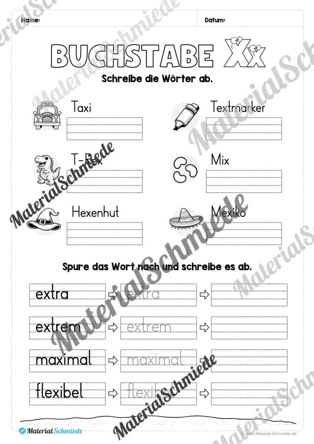 Buchstabe X / x (25 Arbeitsblätter & Übungen) - Arbeitsblatt 08