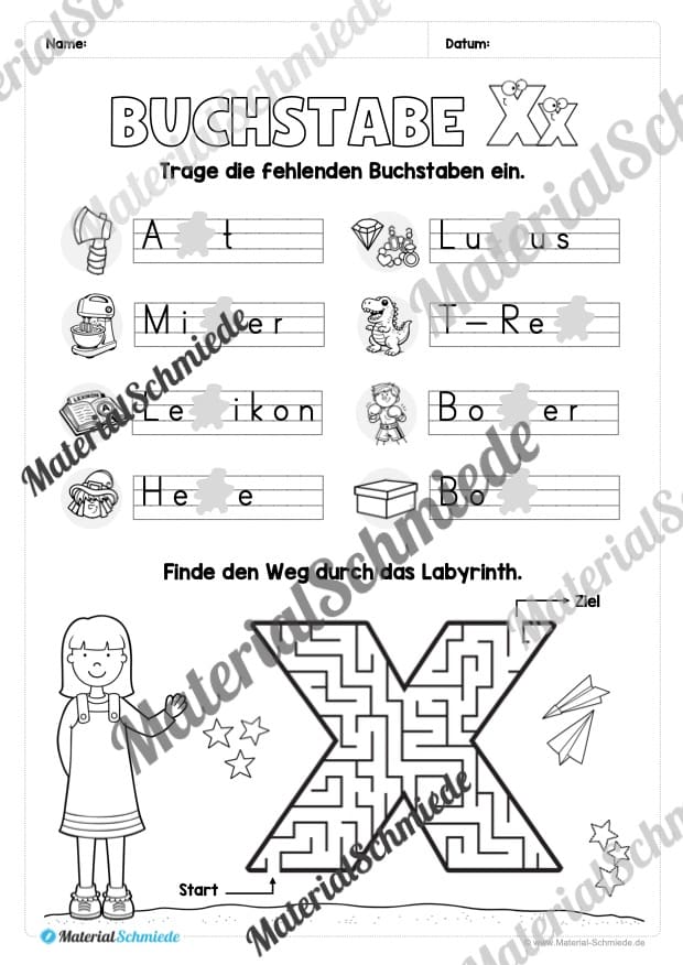 Buchstabe X / x (25 Arbeitsblätter & Übungen) - Arbeitsblatt 09