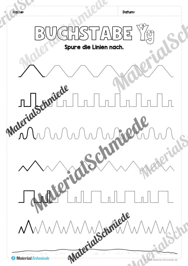 Buchstabe Y / y (24 Arbeitsblätter & Übungen) - Arbeitsblatt 01