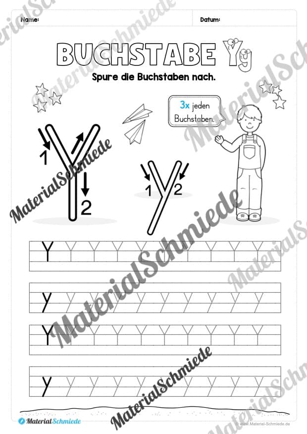 Buchstabe Y / y (24 Arbeitsblätter & Übungen) - Arbeitsblatt 02