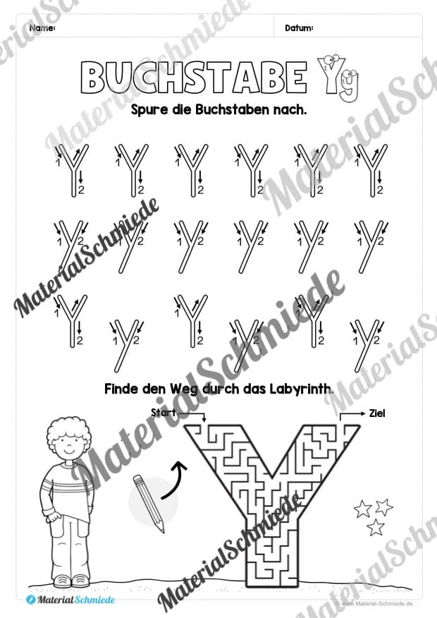 Buchstabe Y / y (24 Arbeitsblätter & Übungen) - Arbeitsblatt 03