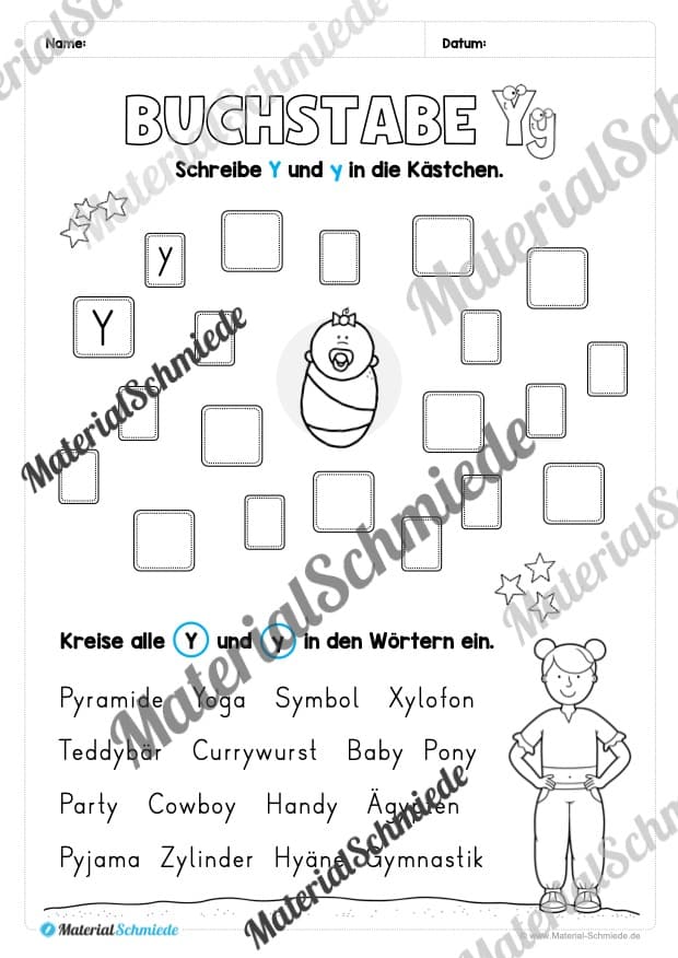 Buchstabe Y / y (24 Arbeitsblätter & Übungen) - Arbeitsblatt 04