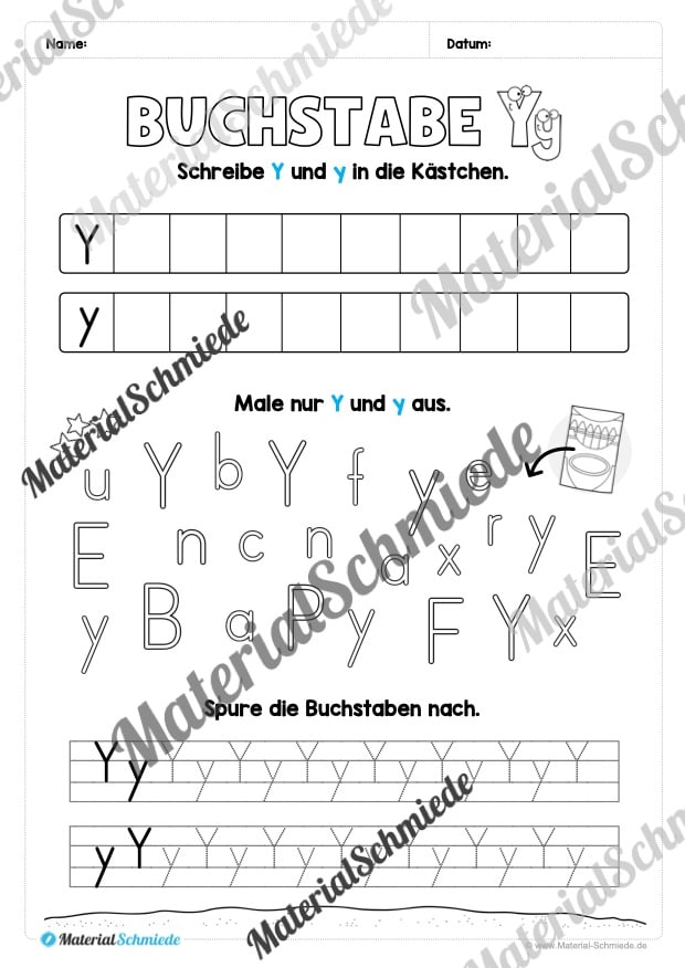 Buchstabe Y / y (24 Arbeitsblätter & Übungen) - Arbeitsblatt 05