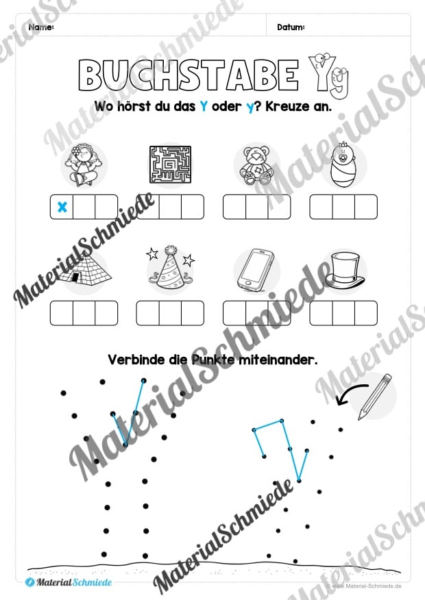Buchstabe Y / y (24 Arbeitsblätter & Übungen) - Arbeitsblatt 08