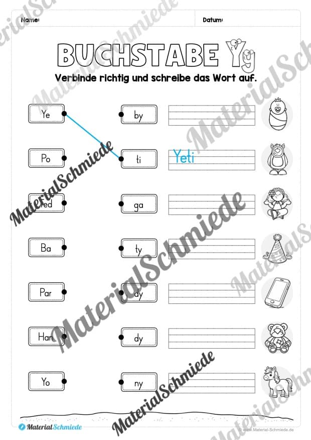 Buchstabe Y / y (24 Arbeitsblätter & Übungen) - Arbeitsblatt 10
