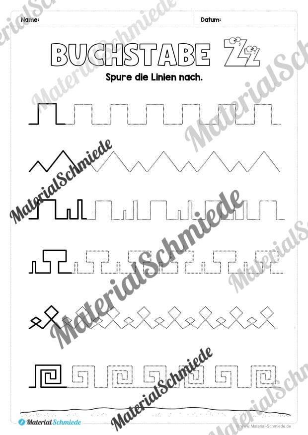 Buchstabe Z / z (25 Arbeitsblätter & Übungen) - Arbeitsblatt 01