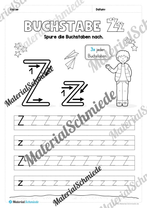 Buchstabe Z / z (25 Arbeitsblätter & Übungen) - Arbeitsblatt 02