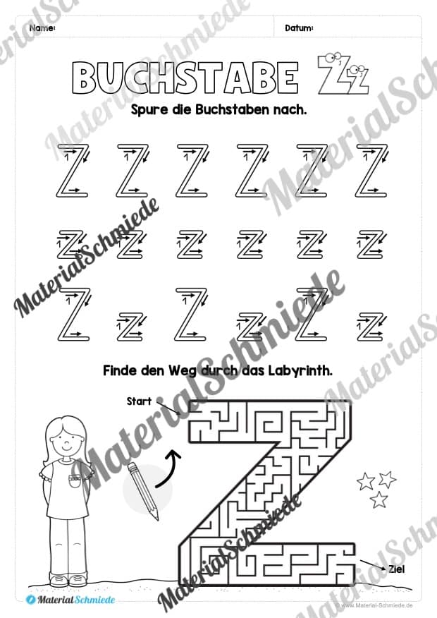 Buchstabe Z / z (25 Arbeitsblätter & Übungen) - Arbeitsblatt 03