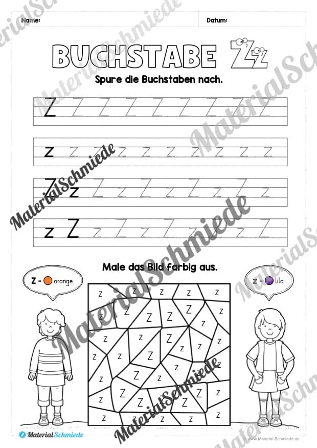 Buchstabe Z / z (25 Arbeitsblätter & Übungen) - Arbeitsblatt 05
