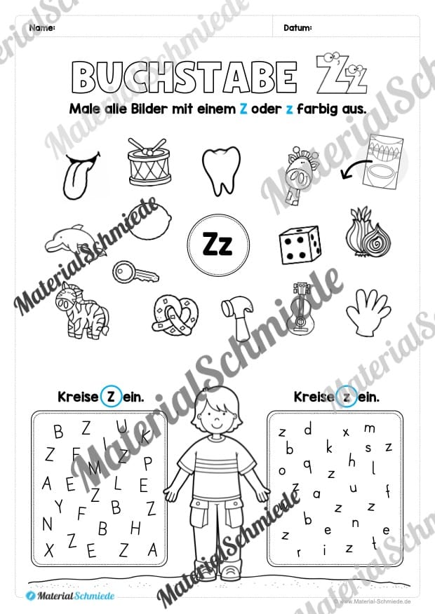 Buchstabe Z / z (25 Arbeitsblätter & Übungen) - Arbeitsblatt 07