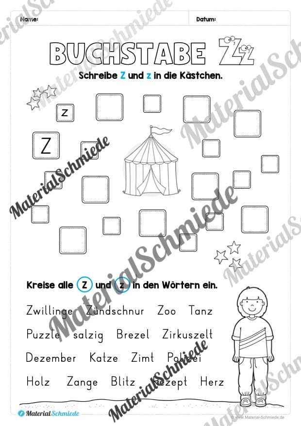Buchstabe Z / z (25 Arbeitsblätter & Übungen) - Arbeitsblatt 08