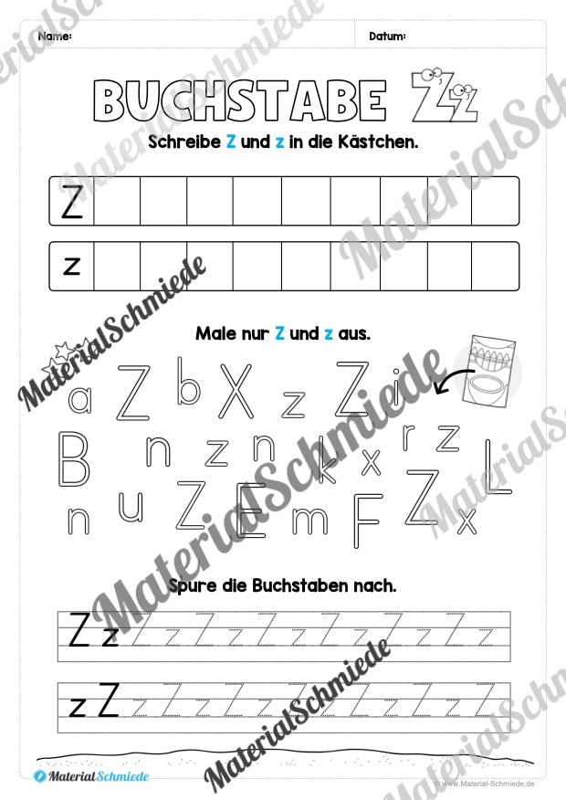 Buchstabe Z / z (25 Arbeitsblätter & Übungen) - Arbeitsblatt 09