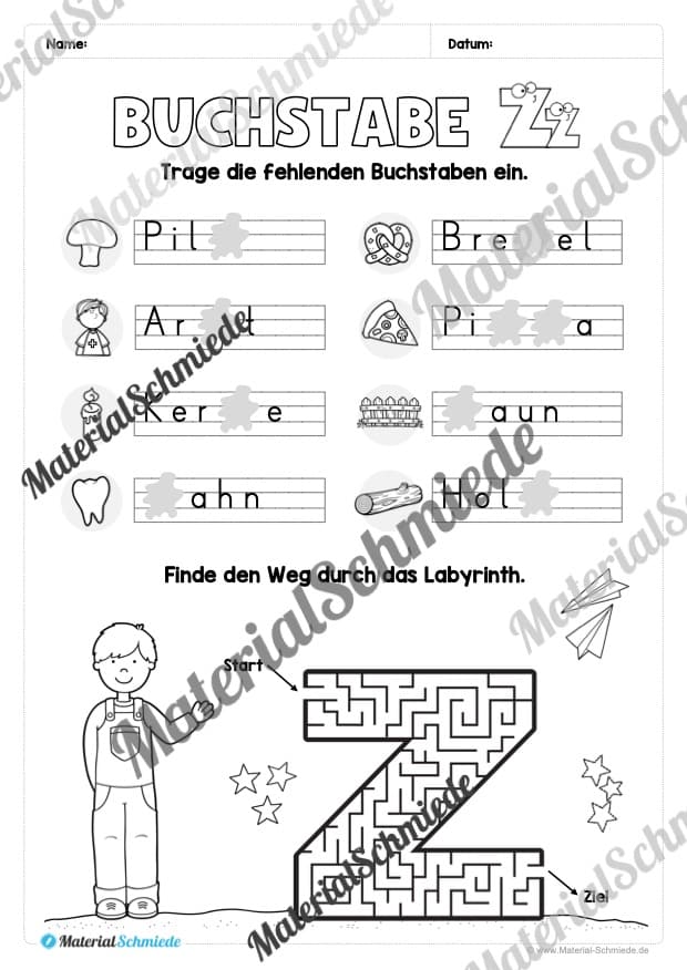 Buchstabe Z / z (25 Arbeitsblätter & Übungen) - Arbeitsblatt 10