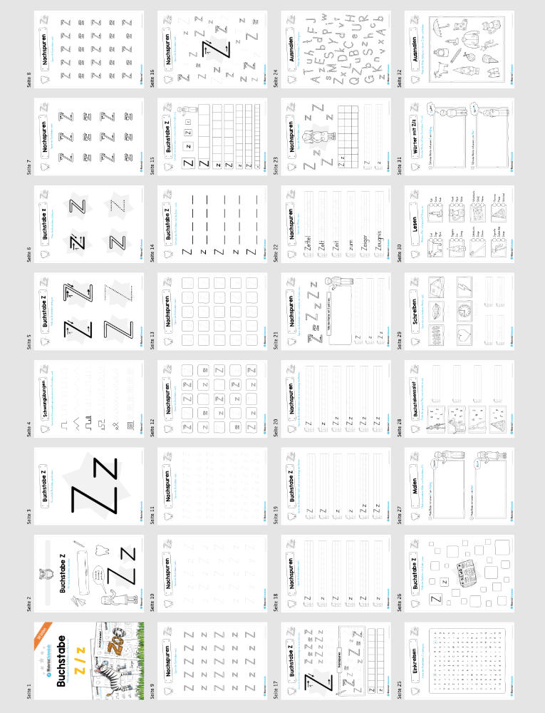 Materialpaket: Buchstabe Z/z schreiben lernen (Überblick)