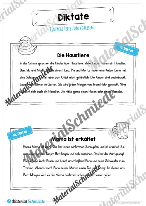 10 Diktate (verschiedene Themen) - Arbeitsblatt 05