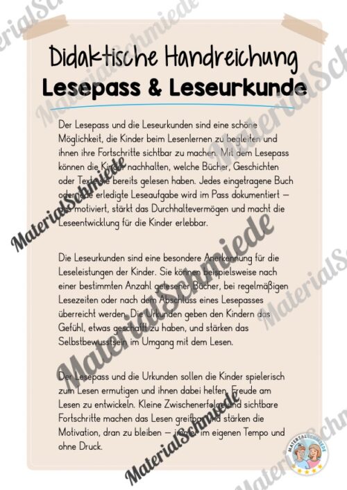 Lesepass & Leseurkunde (Arbeitsblatt 01)