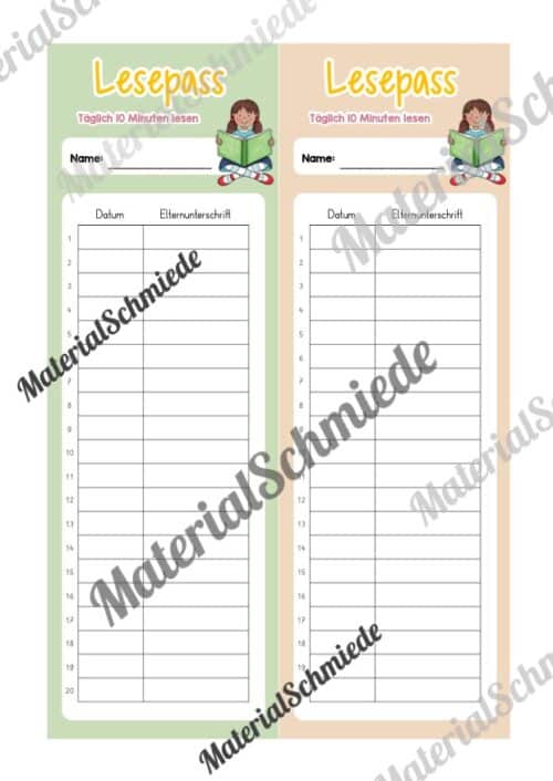 Lesepass & Leseurkunde (Arbeitsblatt 03)