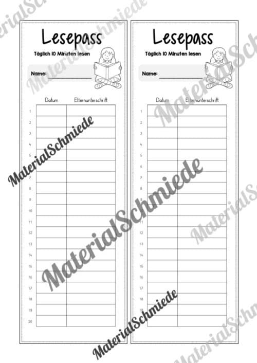 Lesepass & Leseurkunde (Arbeitsblatt 14)
