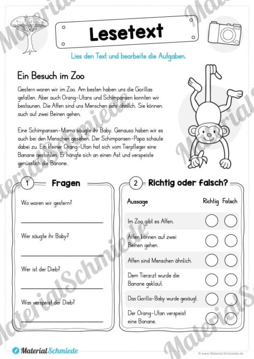 10 Leseübungen: Thema Tiere (Lesen & Verstehen) - Lesetext