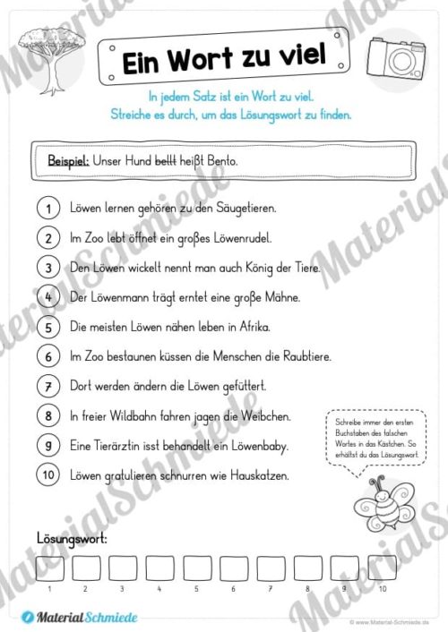 10 Leseübungen: Thema Tiere (Lesen & Verstehen) - Ein Wort zu viel