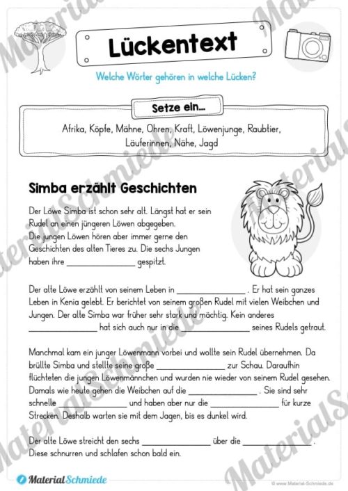 10 Leseübungen: Thema Tiere (Lesen & Verstehen) - Lückentext