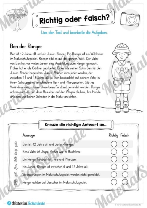 10 Leseübungen: Thema Tiere (Lesen & Verstehen) - Richtig oder Falsch