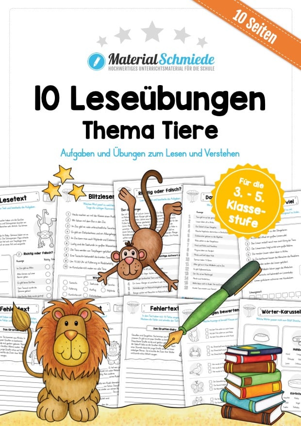 10 Leseübungen: Thema Tiere (Lesen & Verstehen)