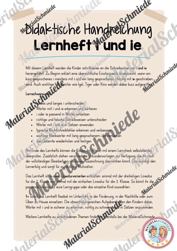 Lernheft: i oder ie (2. & 3. Klasse) - Arbeitsblatt 01