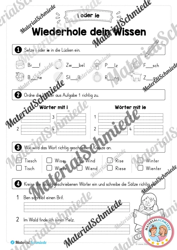 Lernheft: i oder ie (2. & 3. Klasse) - Arbeitsblatt 12