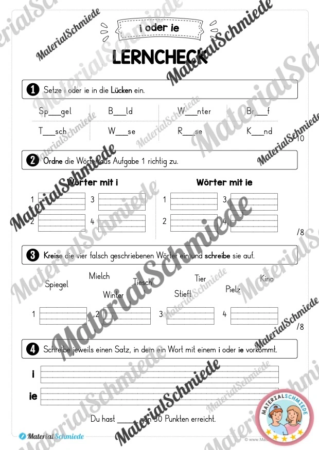 Lernheft: i oder ie (2. & 3. Klasse) - Arbeitsblatt 13
