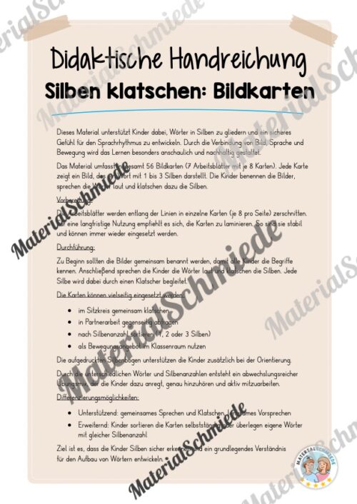Silben klatschen: Bildkarten (1. & 2. Klasse) - Arbeitsblatt 01