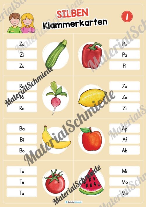 Silben Klammerkarten (1. & 2. Klasse) - Arbeitsblatt 01