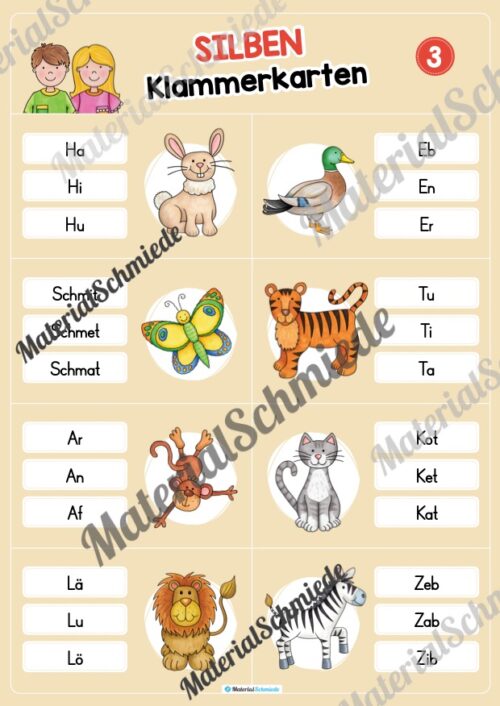 Silben Klammerkarten (1. & 2. Klasse) - Arbeitsblatt 03