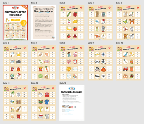 Silben Klammerkarten (1. & 2. Klasse) - Überblick