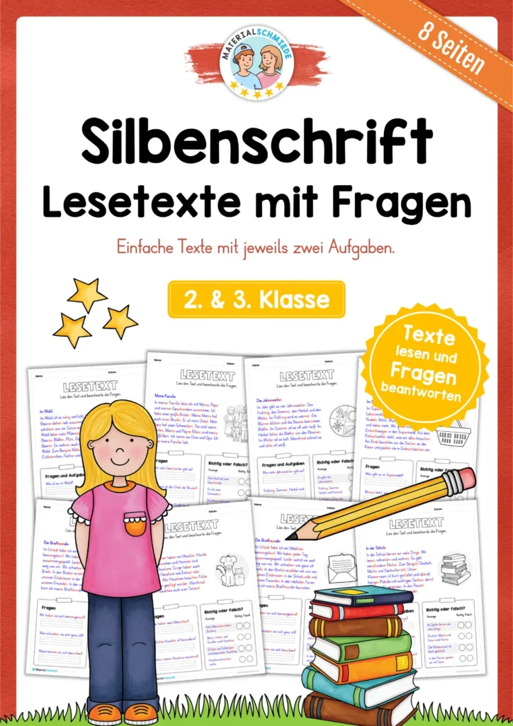 Silbenschrift: Lesetexte mit Fragen (2. & 3. Klasse)