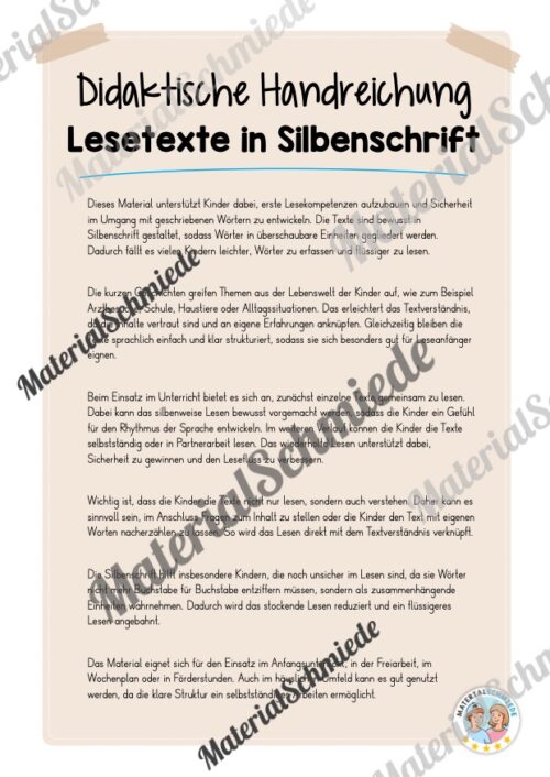 Lesetexte in Silbenschrift (1. & 2. Klasse) - Arbeitsblatt 01
