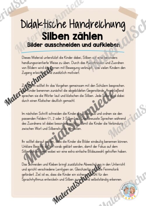 Bastelübung: Silben zählen lernen für die 1. & 2. Klasse (5 Seiten) - Arbeitsblatt 01