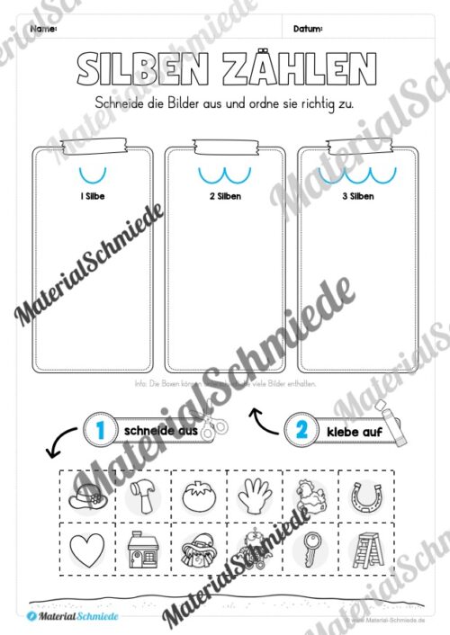 Bastelübung: Silben zählen lernen für die 1. & 2. Klasse (5 Seiten) - Arbeitsblatt 02