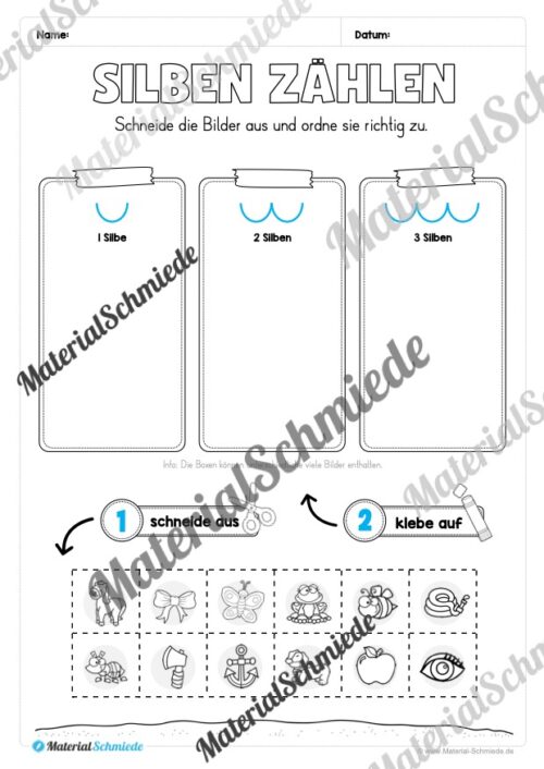 Bastelübung: Silben zählen lernen für die 1. & 2. Klasse (5 Seiten) - Arbeitsblatt 03