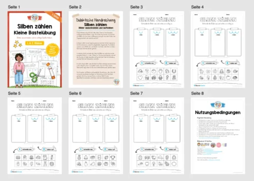 Bastelübung: Silben zählen lernen für die 1. & 2. Klasse (5 Seiten) - Überblick