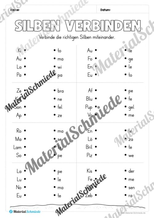 Arbeitsheft: Silben verbinden - 2. & 3. Klasse (13 Seiten) - Arbeitsblatt 08