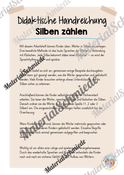 Arbeitsheft: Silben zählen lernen für die 2. & 3. Klasse (8 Seiten) - Arbeitsblatt 01