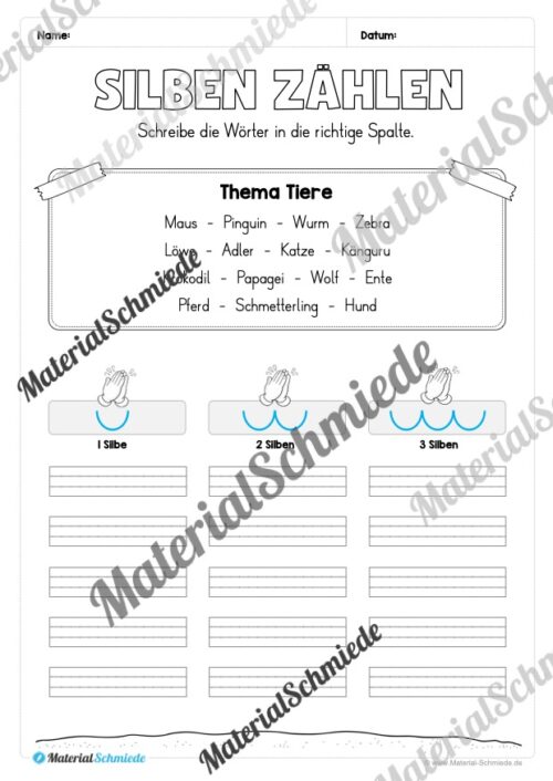 Arbeitsheft: Silben zählen lernen für die 2. & 3. Klasse (8 Seiten) - Arbeitsblatt 03